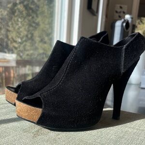 Pedro Garcia Black Suede Peep-Toe Heels
